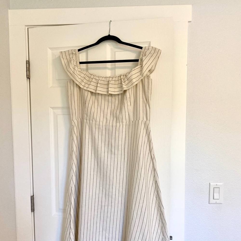 Ann Taylor Stripe Midi Off Shoulder Aline Dress